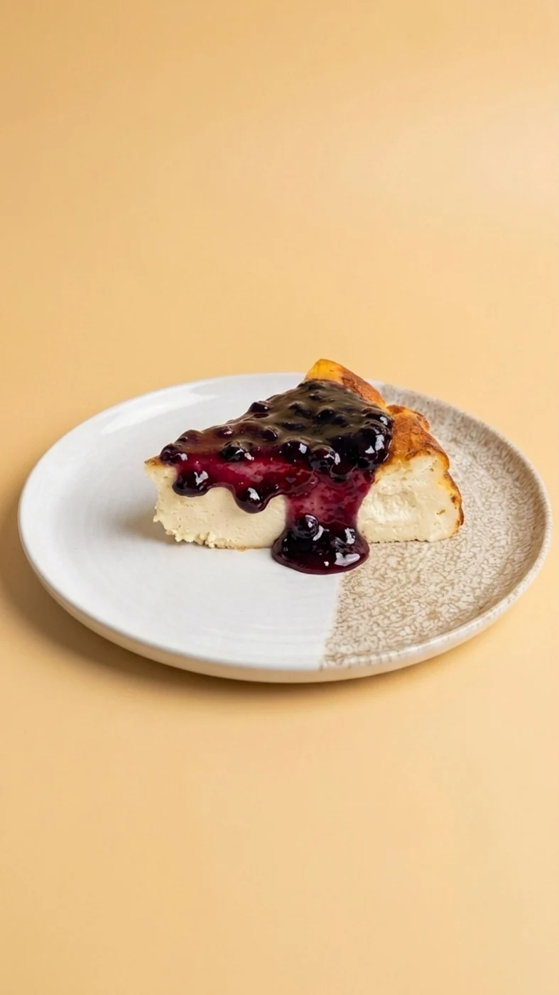 Porción de tarta de queso con salsa de frutos rojos